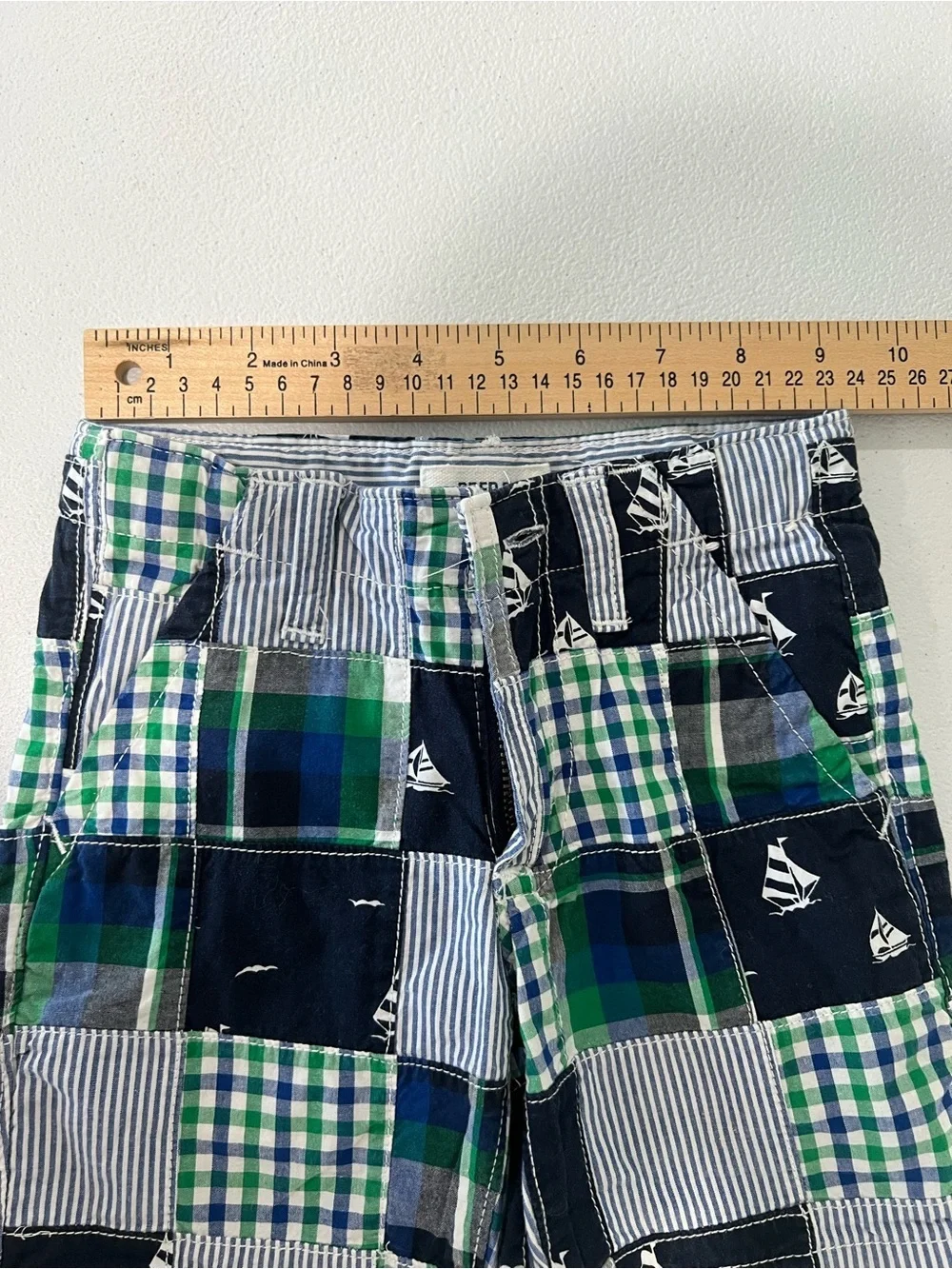 Gymboree Patchwork Plaid Shorts - Navy, Green & White